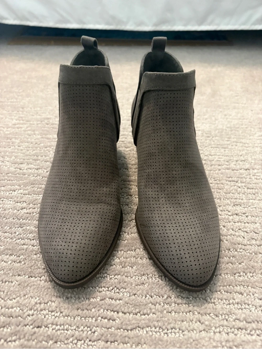Style & Co. Perforated Gray Suede Ankle Booties